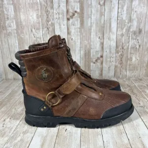 Polo Ralph Lauren Conquest Hi III Leather Boots Brown Harness Combat Boots‎ 12D