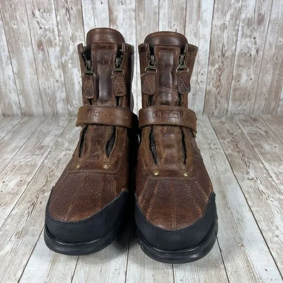 Polo Ralph Lauren Conquest Hi III Leather Boots Brown Harness Combat Boots‎ 12D