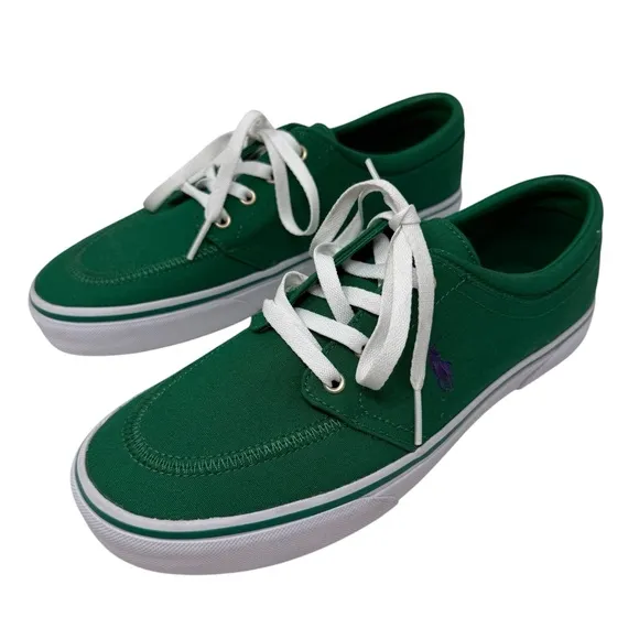 Polo Ralph Lauren Faxon X Men’s Size 9 Green White Canvas Sneakers Shoes New