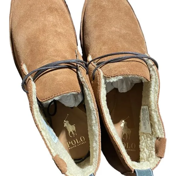 Polo Ralph Lauren Mens 12 Teak Tan Suede Polar Fleece Talan Chukka Boots Lace Up