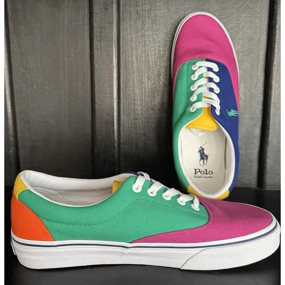 POLO RALPH LAUREN  Mens Keaton Pony Colorblock Canvas Sneakers US 10 D Multi
