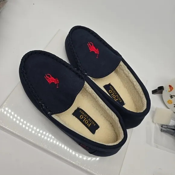 Polo Ralph Lauren Navy Dezi IV size 5 JUNIOR Loafers Slip On EUR 37 Fur NEW