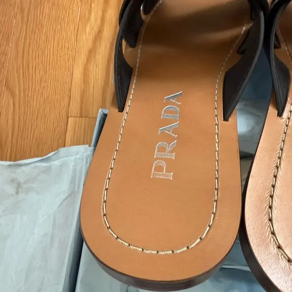 Prada Leather Sandals with Crisscross Straps - Size 36