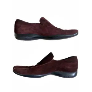 Prada Linea Rossa Designer Genuine Leather Suede Maroon/Burgundy Slip On Loafers