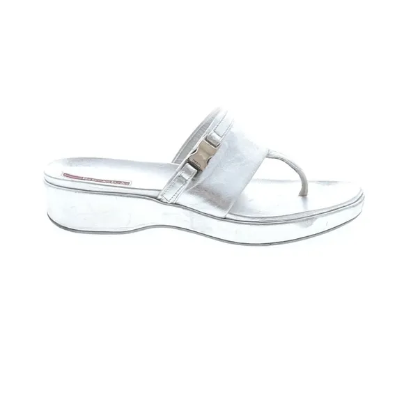 Prada Linea Rossa Silver Leather Sandals with Platform Comfort Sole EU 37