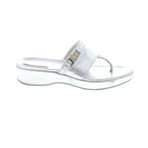 Prada Linea Rossa Silver Leather Sandals with Platform Comfort Sole EU 37