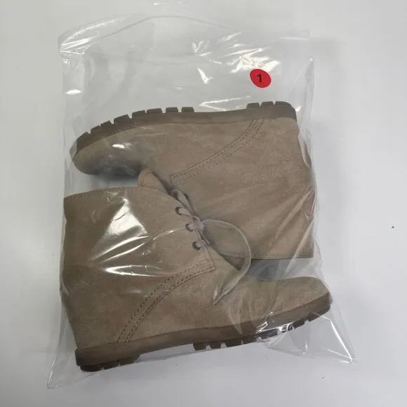 Prada Milano Women's Beige Suede Lace Up Desert Wedge Ankle Boots EU Size 39.5