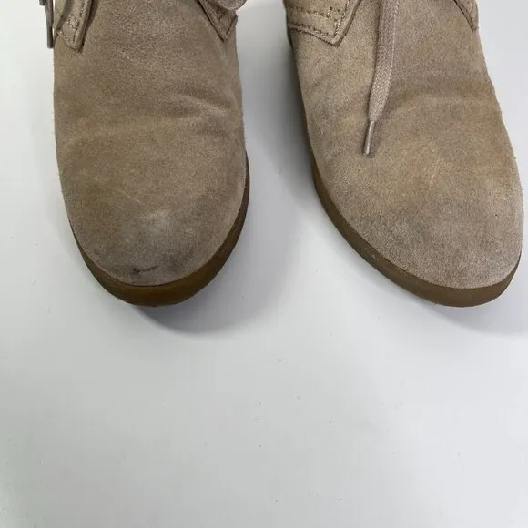 Prada Milano Women's Beige Suede Lace Up Desert Wedge Ankle Boots EU Size 39.5