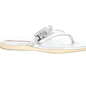 Prada Silver Leather  Sandals Metallic Finish Sz 39