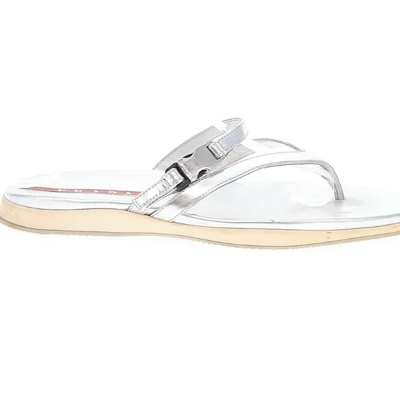Prada Silver Leather  Sandals Metallic Finish Sz 39