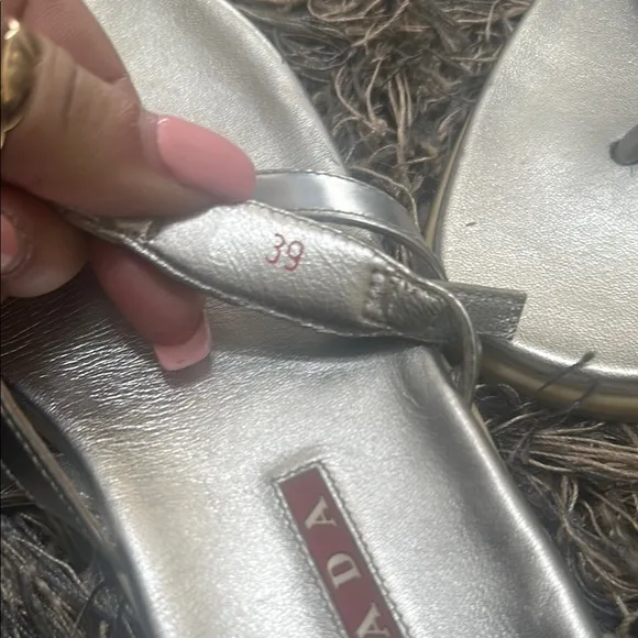 Prada Silver Leather  Sandals Metallic Finish Sz 39