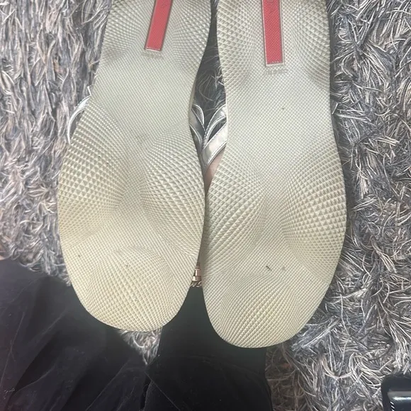 Prada Silver Leather  Sandals Metallic Finish Sz 39