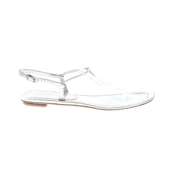 PRADA Silver Leather T-Strap Thong Flat Sandals EU 36
