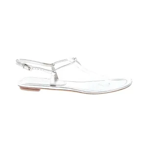 PRADA Silver Leather T-Strap Thong Flat Sandals EU 36