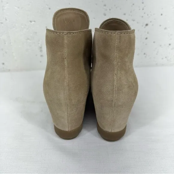 Prada size 37 Milano Tan Suede Lace Up Wedge Half Ankle Boots