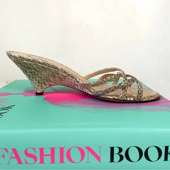 PRADA Strappy Snakeskin Wedge Mules Sandals Sz 40