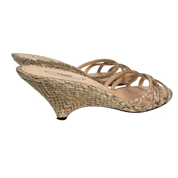 PRADA Strappy Snakeskin Wedge Mules Sandals Sz 40