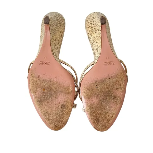 PRADA Strappy Snakeskin Wedge Mules Sandals Sz 40