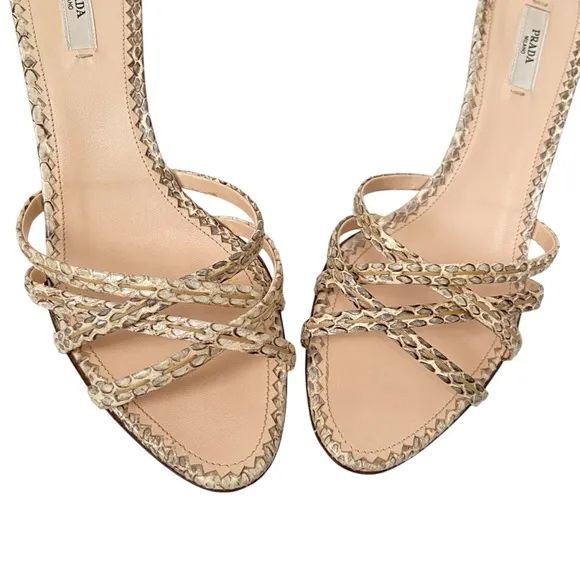 PRADA Strappy Snakeskin Wedge Mules Sandals Sz 40