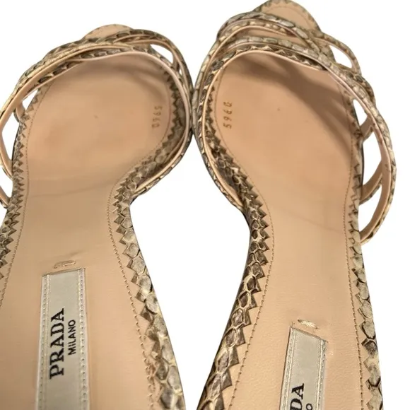 PRADA Strappy Snakeskin Wedge Mules Sandals Sz 40