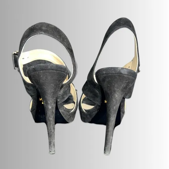 Prada Sueded Black Strappy Open Toe Sling Back Stiletto Heels Sz 39 (8.5)