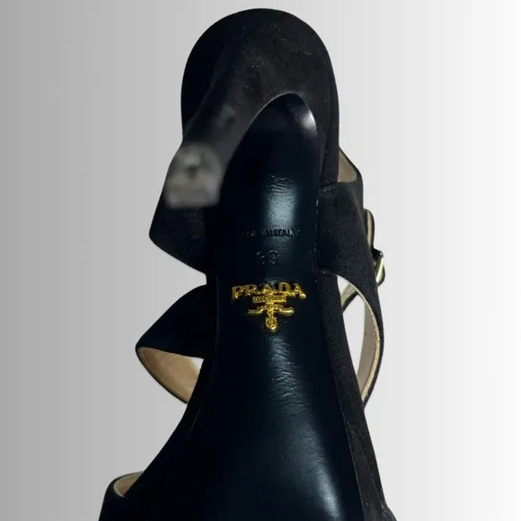 Prada Sueded Black Strappy Open Toe Sling Back Stiletto Heels Sz 39 (8.5)
