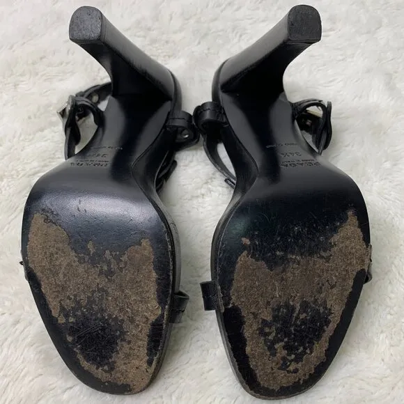 Prada Women's Black Leather Strappy Heels Sandals Size 34 1/2
