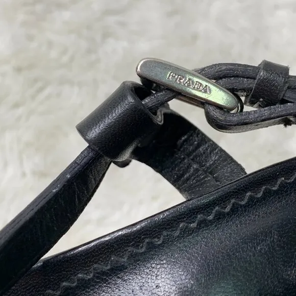 Prada Women's Black Leather Strappy Heels Sandals Size 34 1/2