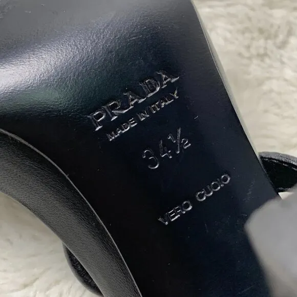 Prada Women's Black Leather Strappy Heels Sandals Size 34 1/2