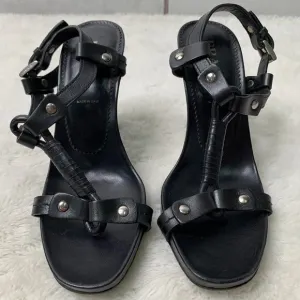 Prada Women's Black Leather Strappy Heels Sandals Size 34 1/2