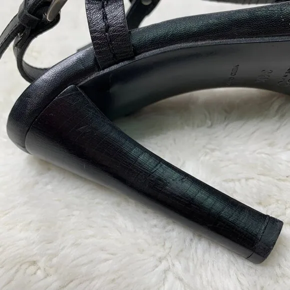 Prada Women's Black Leather Strappy Heels Sandals Size 34 1/2