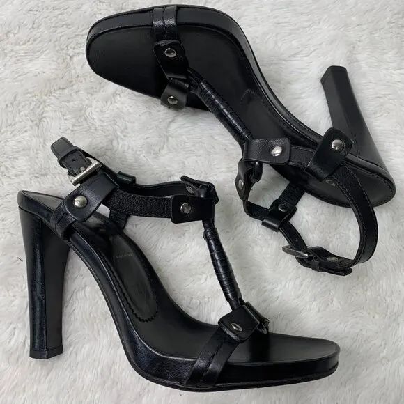 Prada Women's Black Leather Strappy Heels Sandals Size 34 1/2
