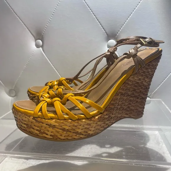 PRADA woven wedge strappy open toe sandals sz 39 made in Italy