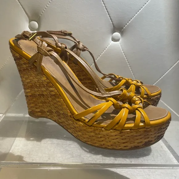 PRADA woven wedge strappy open toe sandals sz 39 made in Italy