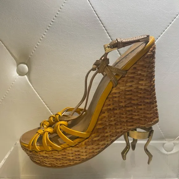 PRADA woven wedge strappy open toe sandals sz 39 made in Italy