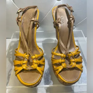 PRADA woven wedge strappy open toe sandals sz 39 made in Italy