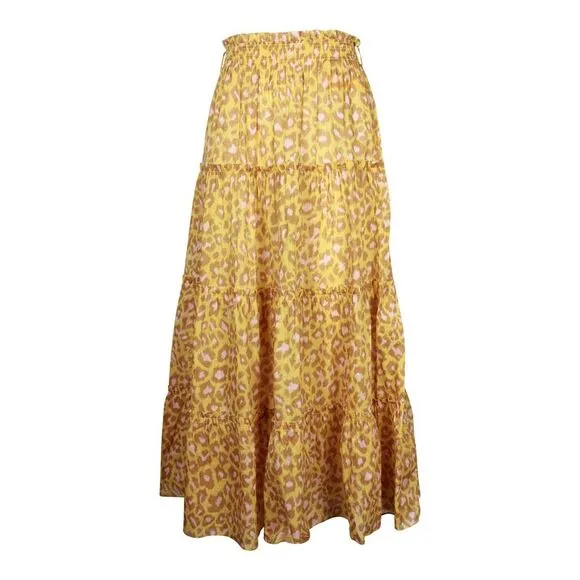 Pre Loved Zimmermann Leopard-Print Maxi Skirt in Yellow Cotton Women Yellow