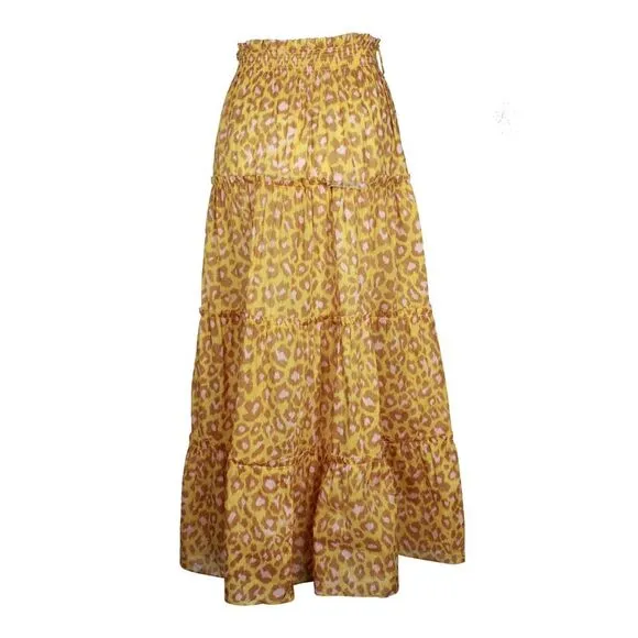 Pre Loved Zimmermann Leopard-Print Maxi Skirt in Yellow Cotton Women Yellow
