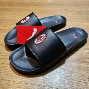 PUMA AC Milan Soccer Club Sandals Men's Size 9 Black Red Pulisic Leather Foam SE