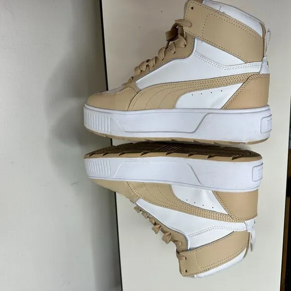 Puma Karmen Rebelle Mid-High Casual White Tan Platform Lace Up Sneaker Shoes 8