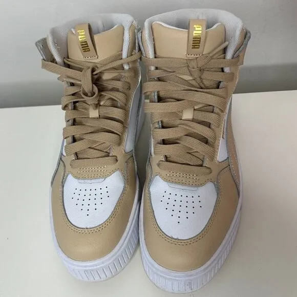 Puma Karmen Rebelle Mid-High Casual White Tan Platform Lace Up Sneaker Shoes 8