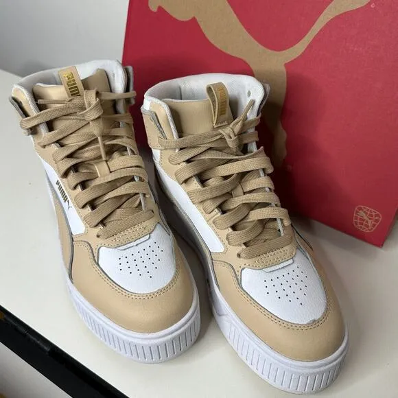 Puma Karmen Rebelle Mid-High Casual White Tan Platform Lace Up Sneaker Shoes 8