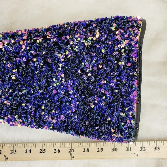 Purple Multi Stretch Sequin Platform 7&quot; Heels Thigh High Boots 3020