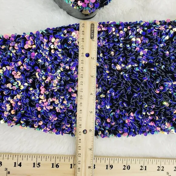 Purple Multi Stretch Sequin Platform 7&quot; Heels Thigh High Boots 3020