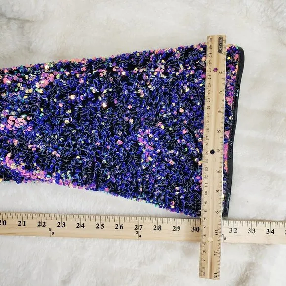 Purple Multi Stretch Sequin Platform 7&quot; Heels Thigh High Boots 3020