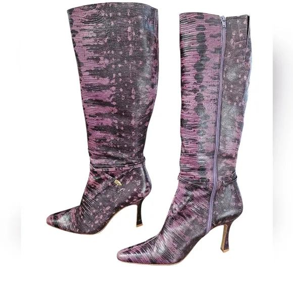 Purple Vintage Snakeskin Boots with snake charm