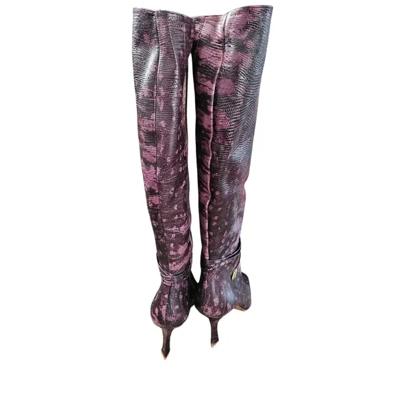 Purple Vintage Snakeskin Boots with snake charm