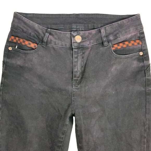 Puss In Boots Cat Embroidered Cropped Denim Jeans 29 Black Skinny Stretch
