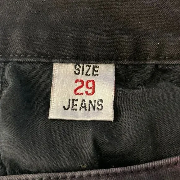 Puss In Boots Cat Embroidered Cropped Denim Jeans 29 Black Skinny Stretch
