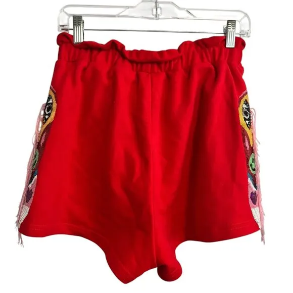 QUEEN OF SPARKLES SHORTS SMALL RED COWBOY BOOTS SIDE FRINGE PINK COUNTRY WESTERN